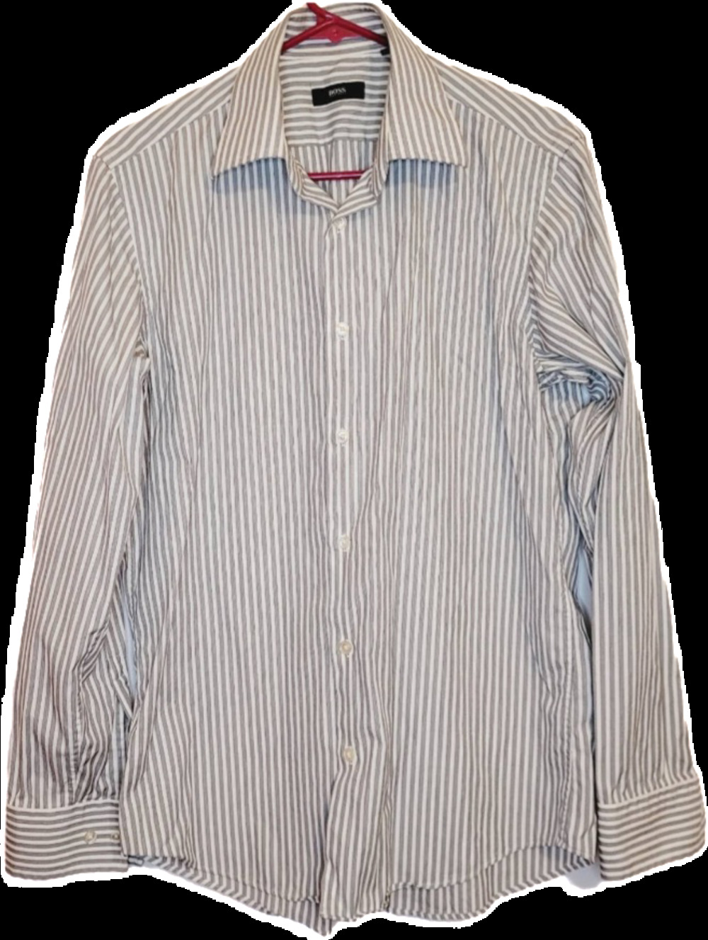Boss Hugo Boss long sleeved grey striped button up shirt